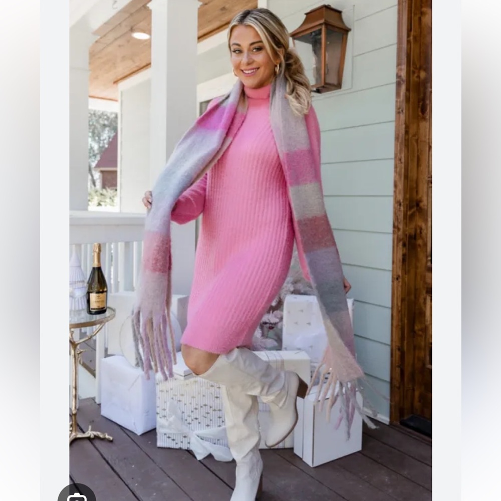 Be A Light Pink Fuzzy Turtleneck Sweater Mini Dress Pink Lily